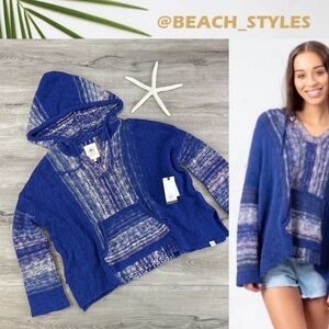 Rip Curl Blue Marled Hooded Poncho Sweater